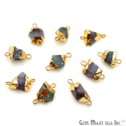 Rough Fluorite Organic 19x9mm Gold Electroplated Pendant Connector - GemmartUSA