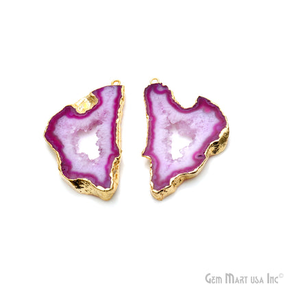 Agate Slice 25x47mm Organic  Gold Electroplated Gemstone Earring Connector 1 Pair