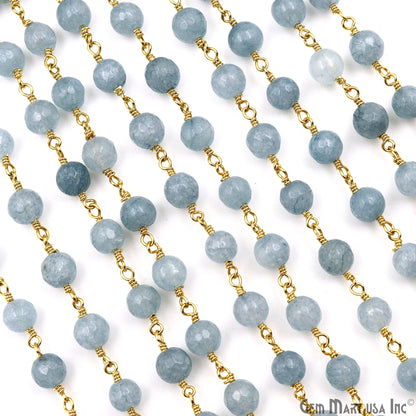 Gray Jade 6mm Faceted Beads Gold Wire Wrapped Rosary Chain