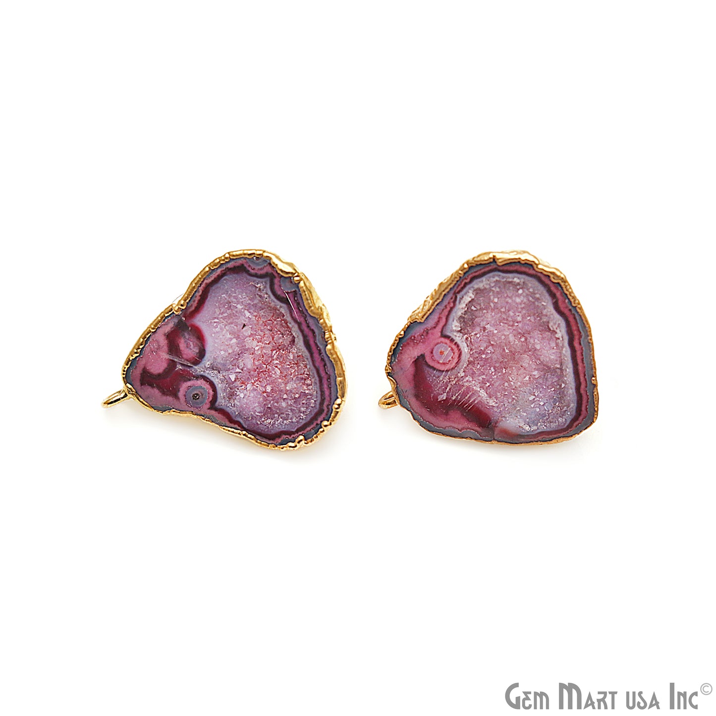 DIY Agate Slice Geode Druzy 29x22mm Gold Electroplated Loop Connector Studs Earrings - GemMartUSA