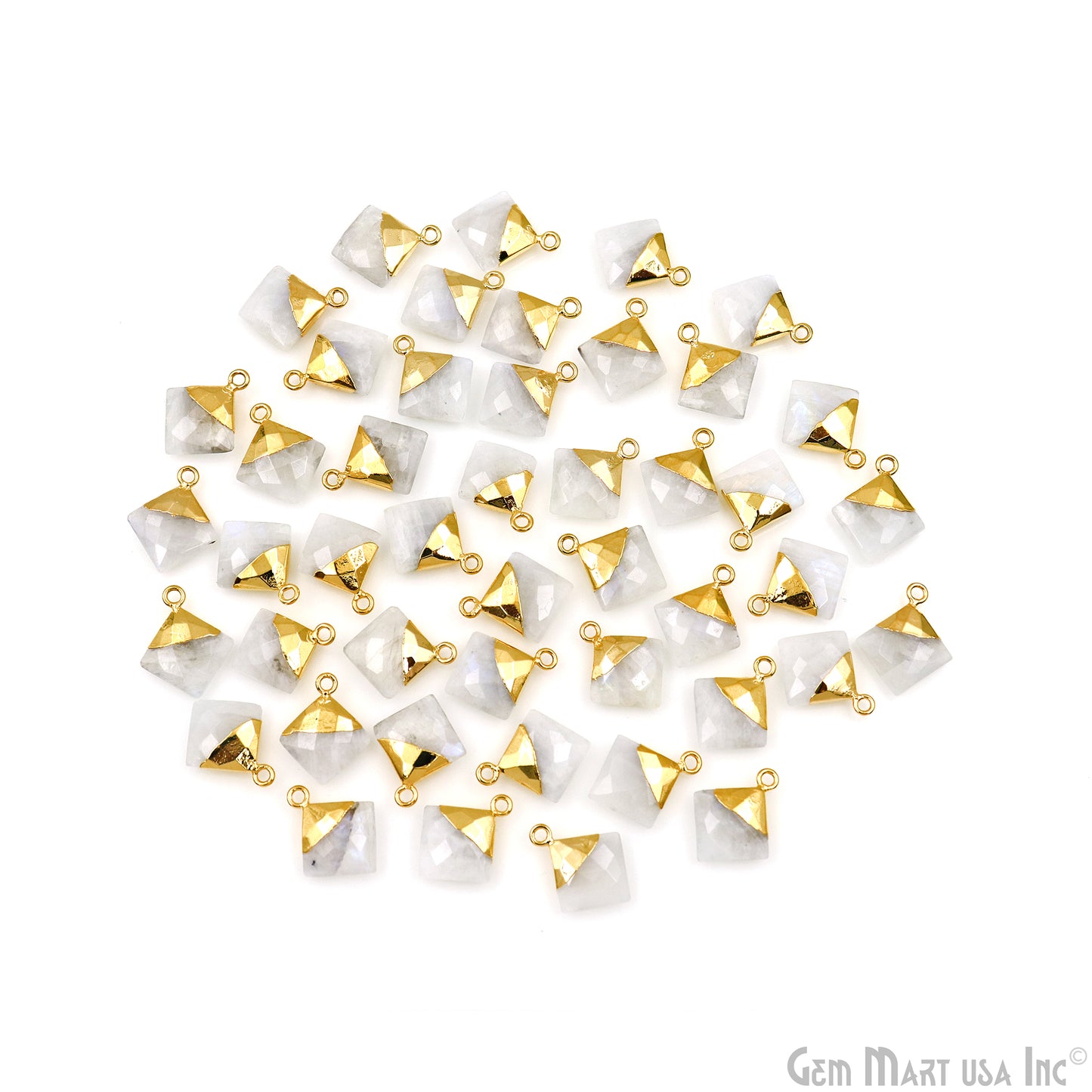 Rainbow Moonstone 12mm Square Gold Edged Single Bail Gemstone Connector