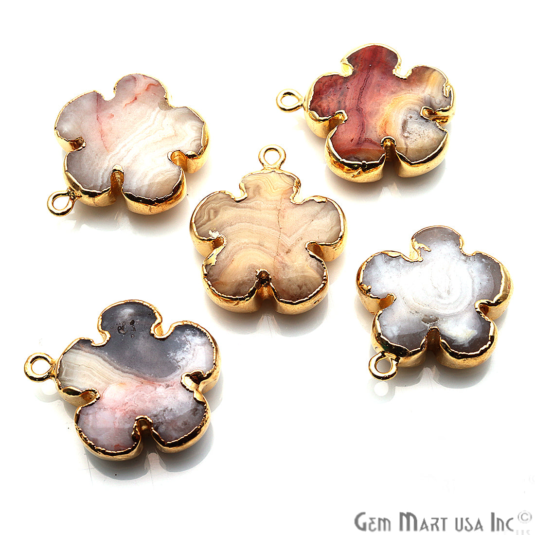 Flower Shape Gemstone Gold Edged Connector Charm (Pick Gemstone, Bail) - GemMartUSA
