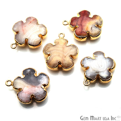 Flower Shape Gemstone Gold Edged Connector Charm (Pick Gemstone, Bail) - GemMartUSA