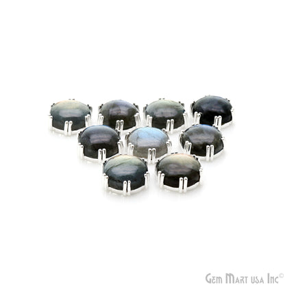 Flashy Labradorite Cabochon 20x15mm Round Prong Silver Setting Single Bail Gemstone Connector