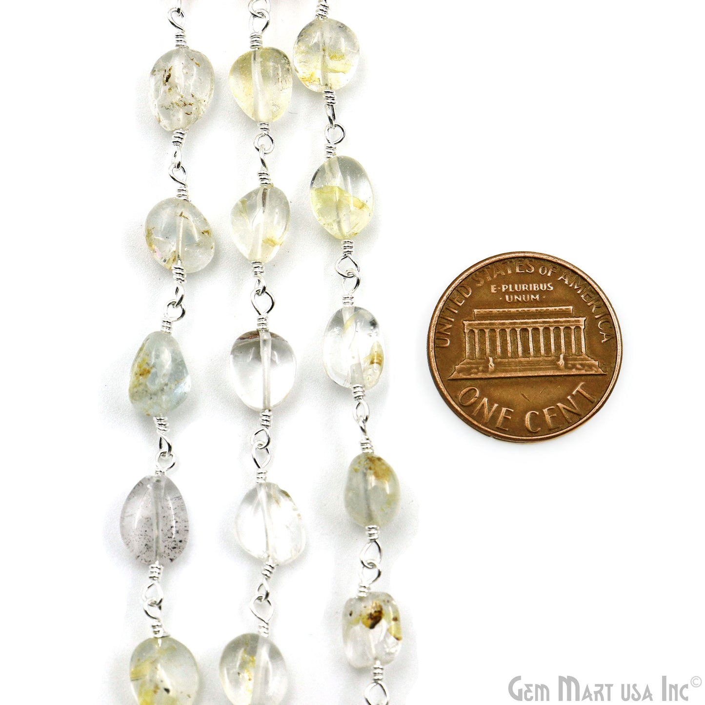 Golden Rutile Tumble Beads 8x5mm Silver Plated Gemstone Rosary Chain