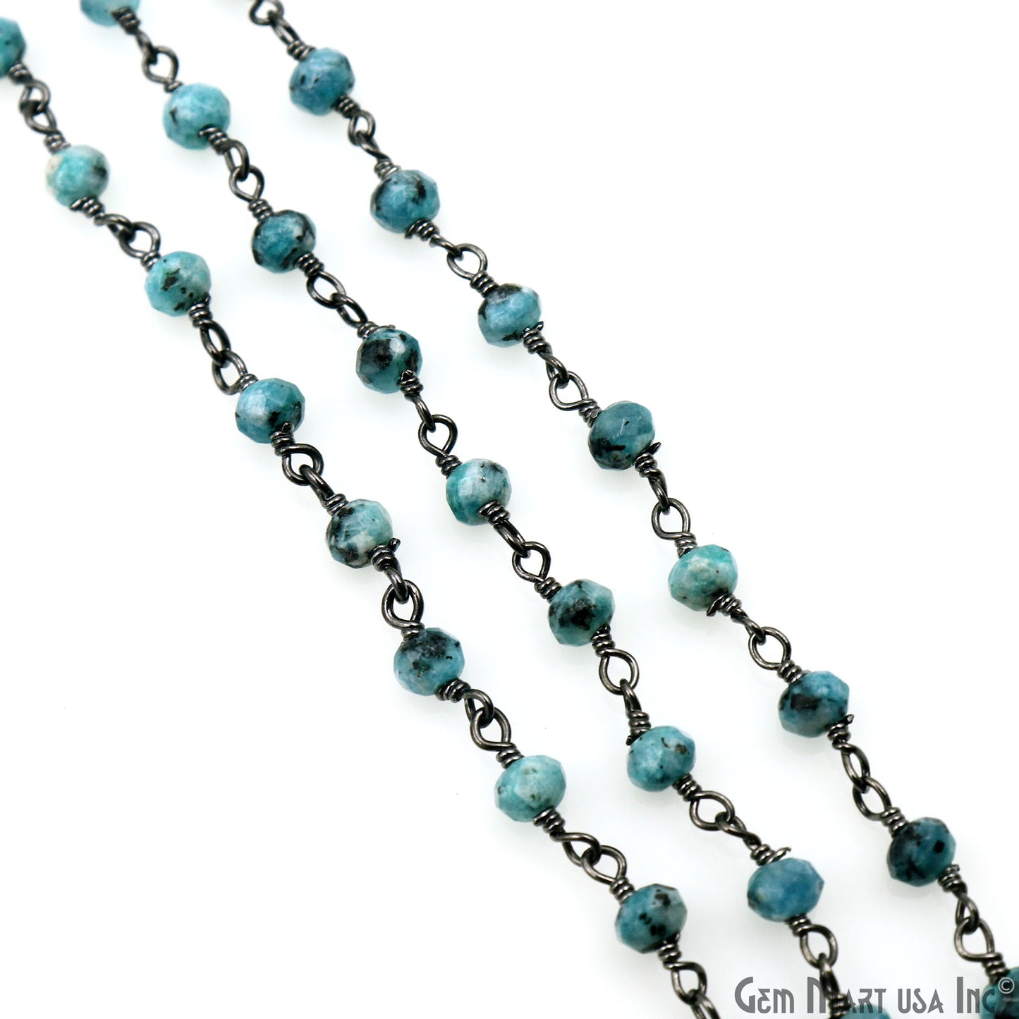 Chrysocolla Jade Faceted Beads 4mm Oxidized Gemstone Rosary Chain