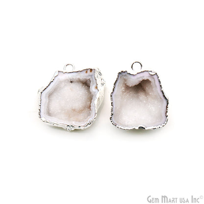 Geode Druzy 28x27mm Organic Silver Electroplated Single Bail Gemstone Earring Connector 1 Pair