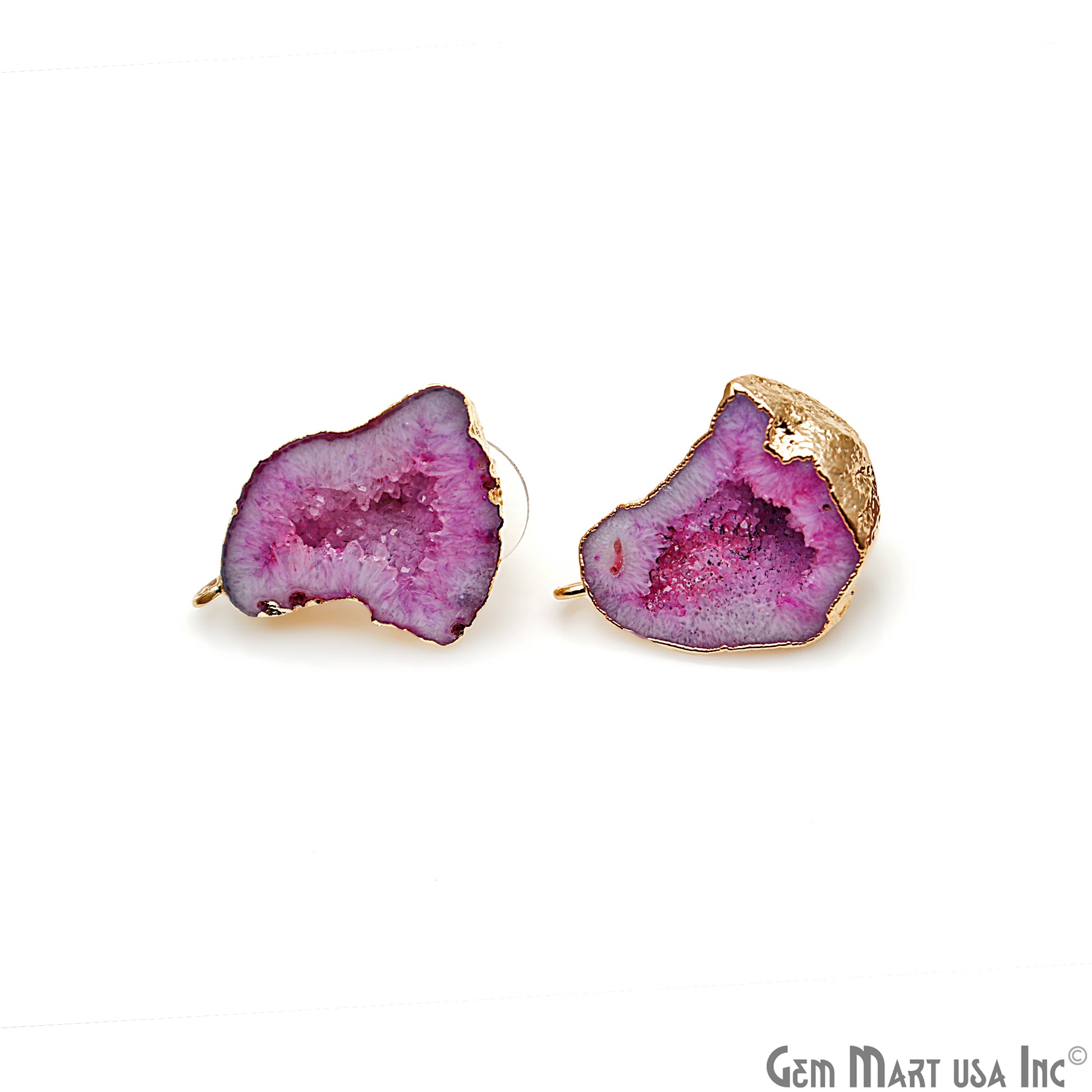 DIY Agate Slice Geode Druzy 27x17mm Gold Electroplated Loop Connector Studs Earrings - GemMartUSA