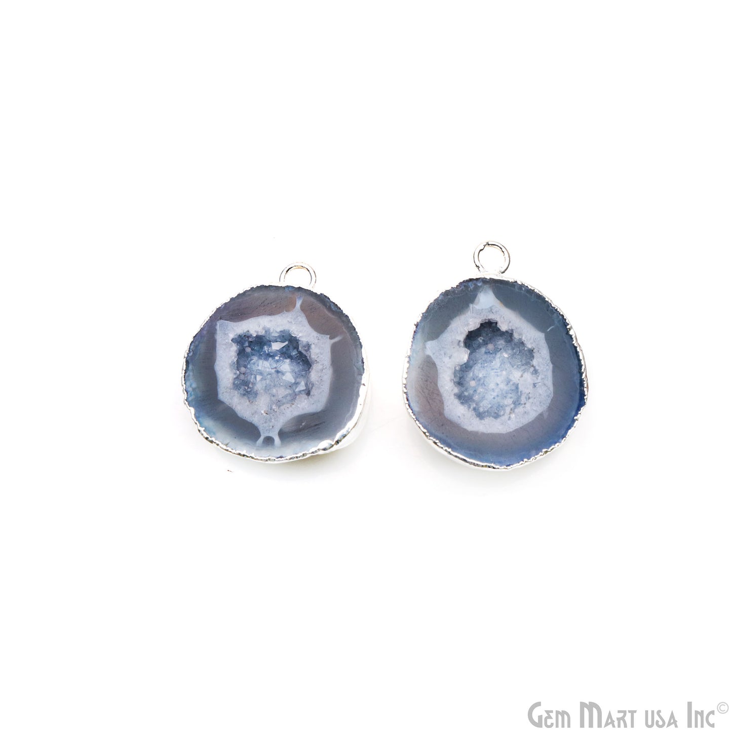 Geode Druzy 30x24mm Organic Silver Electroplated Single Bail Gemstone Earring Connector 1 Pair