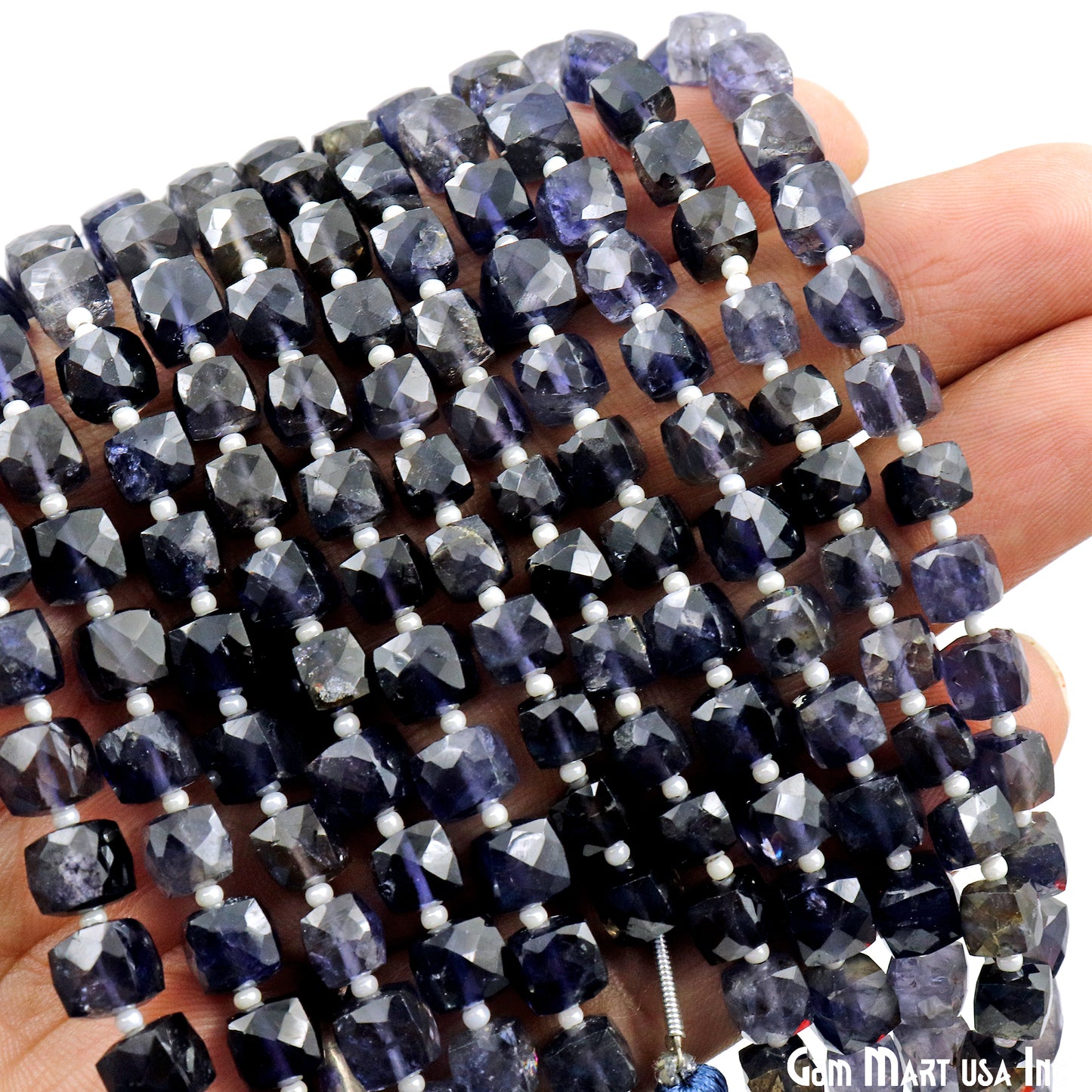 Iolite Cube Beads, 7 Inch Gemstone Strands, Drilled Strung Briolette Beads, Cube Shape, 6-7mm