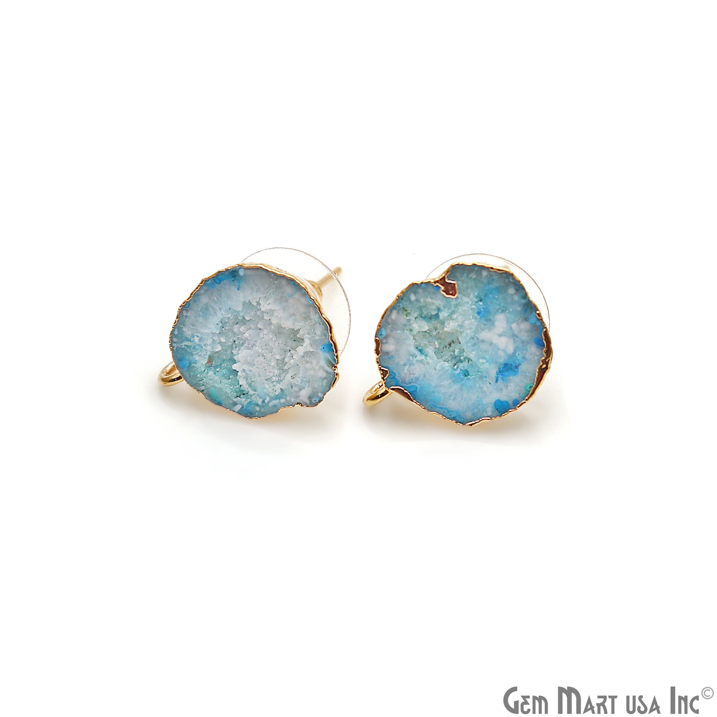 DIY Agate Slice Geode Druzy 17x13mm Gold Electroplated Loop Connector Studs Earrings - GemMartUSA