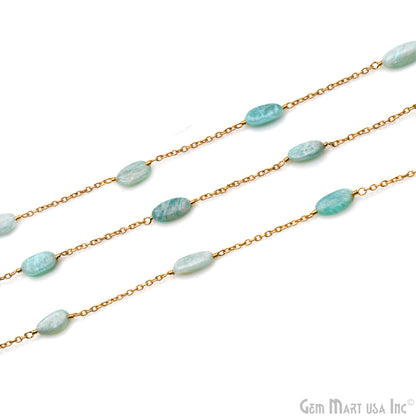 Amazonite Tumble Beads 10x6mm Gold Wire Wrapped Rosary Chain