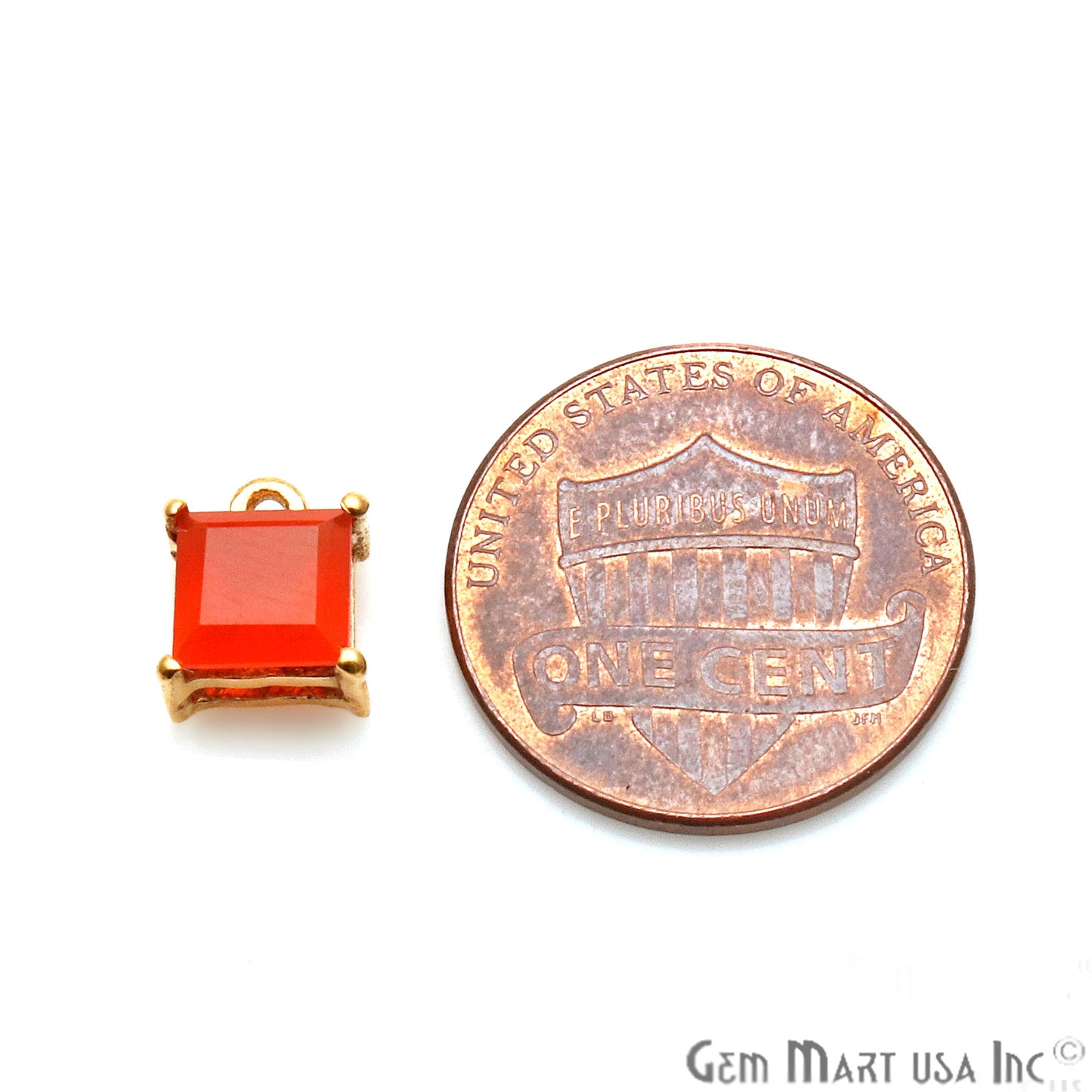 Carnelian 6mm Square Gold Plated Prong Setting Gemstone Connector (Pick Bail) - GemMartUSA