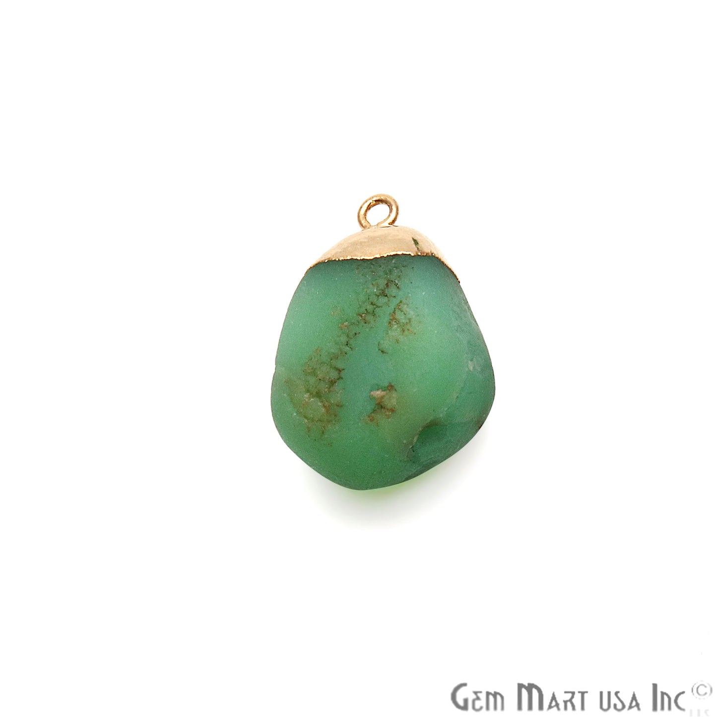 Rough Chrysoprase Matte Beads Organic 28x17mm Gold Electroplated Pendant Connector - GemMartUSA