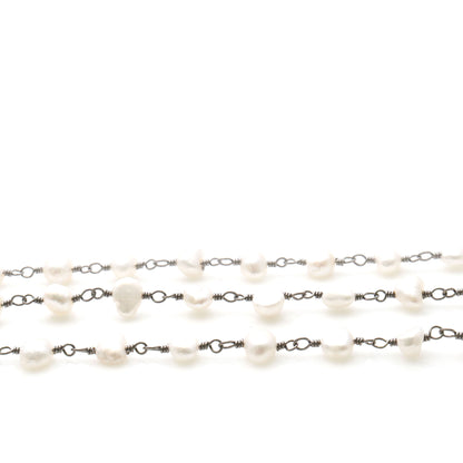 Pearl Faceted Beads 3-4mm Oxidized Wire Wrapped Rosary Chain