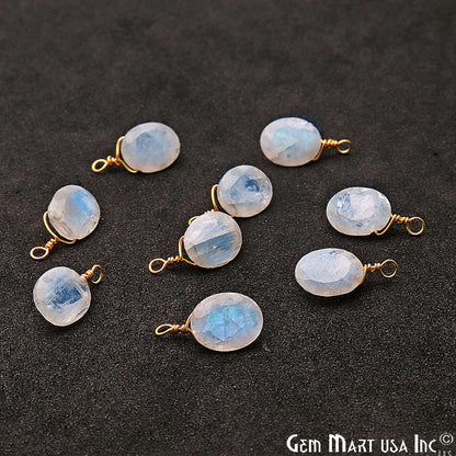 Rainbow Moonstone 8x10mm Oval Single Bail Gold Wire Wrapped Gemstone Connector - GemMartUSA