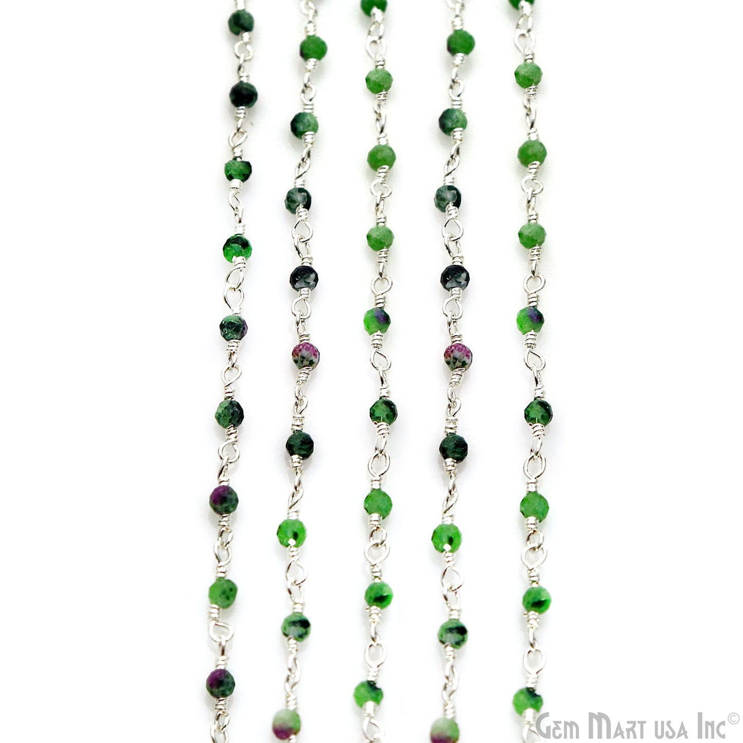 Ruby Zoisite 2-2.5mm Tiny Beads Silver Plated Wire Wrapped Rosary Chain