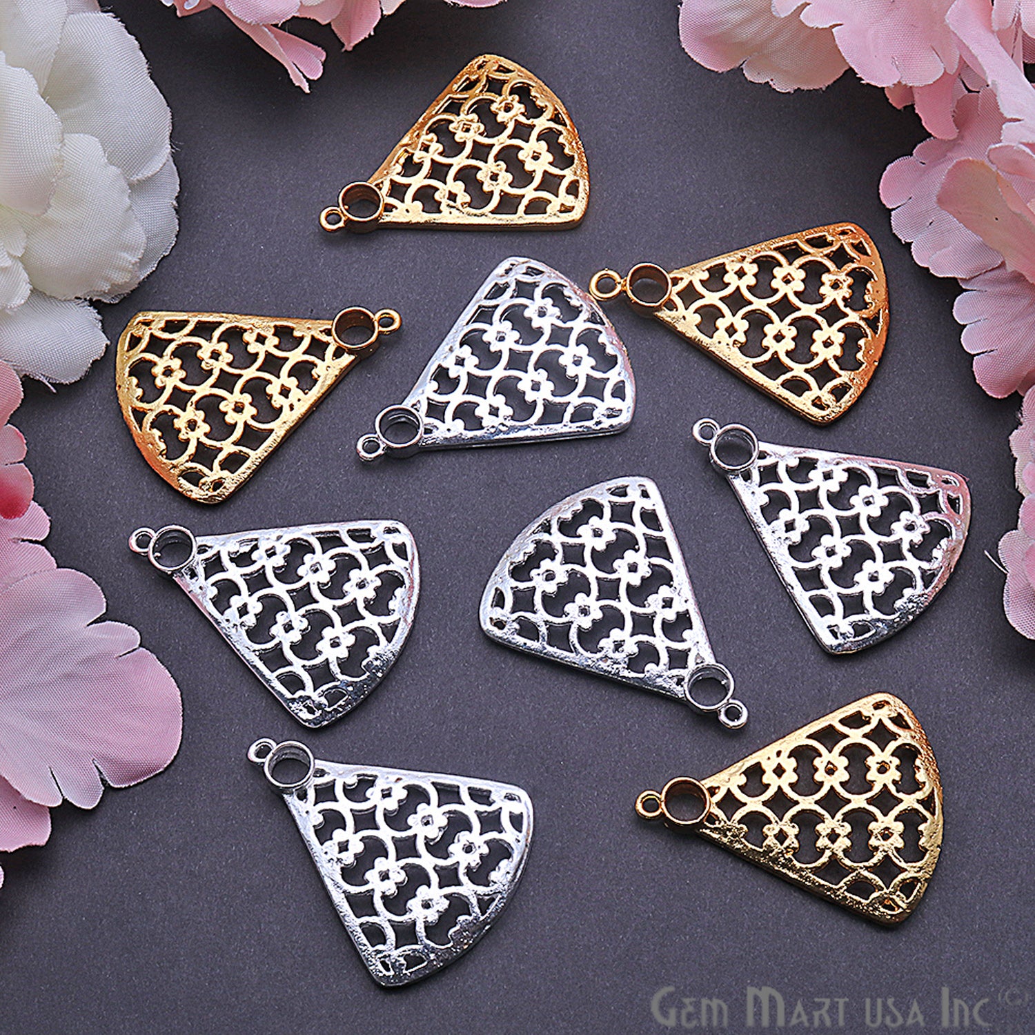 Triangular Gold Charm 36x28mm Finding Connector (Pick Your Metal) - GemMartUSA