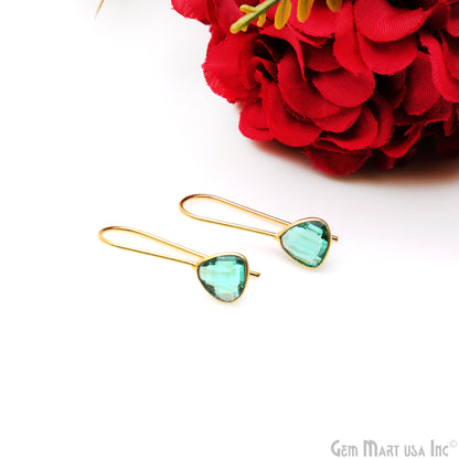 Gemstone Trillion 8mm Gold Plated Dangle Hook Earring