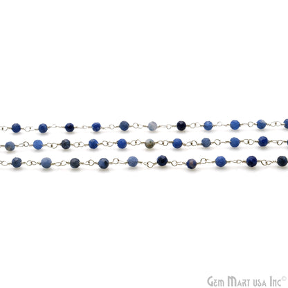 Sodalite Faceted Beads 3-3.5mm Silver Plated Wire Wrapped Rosary Chain