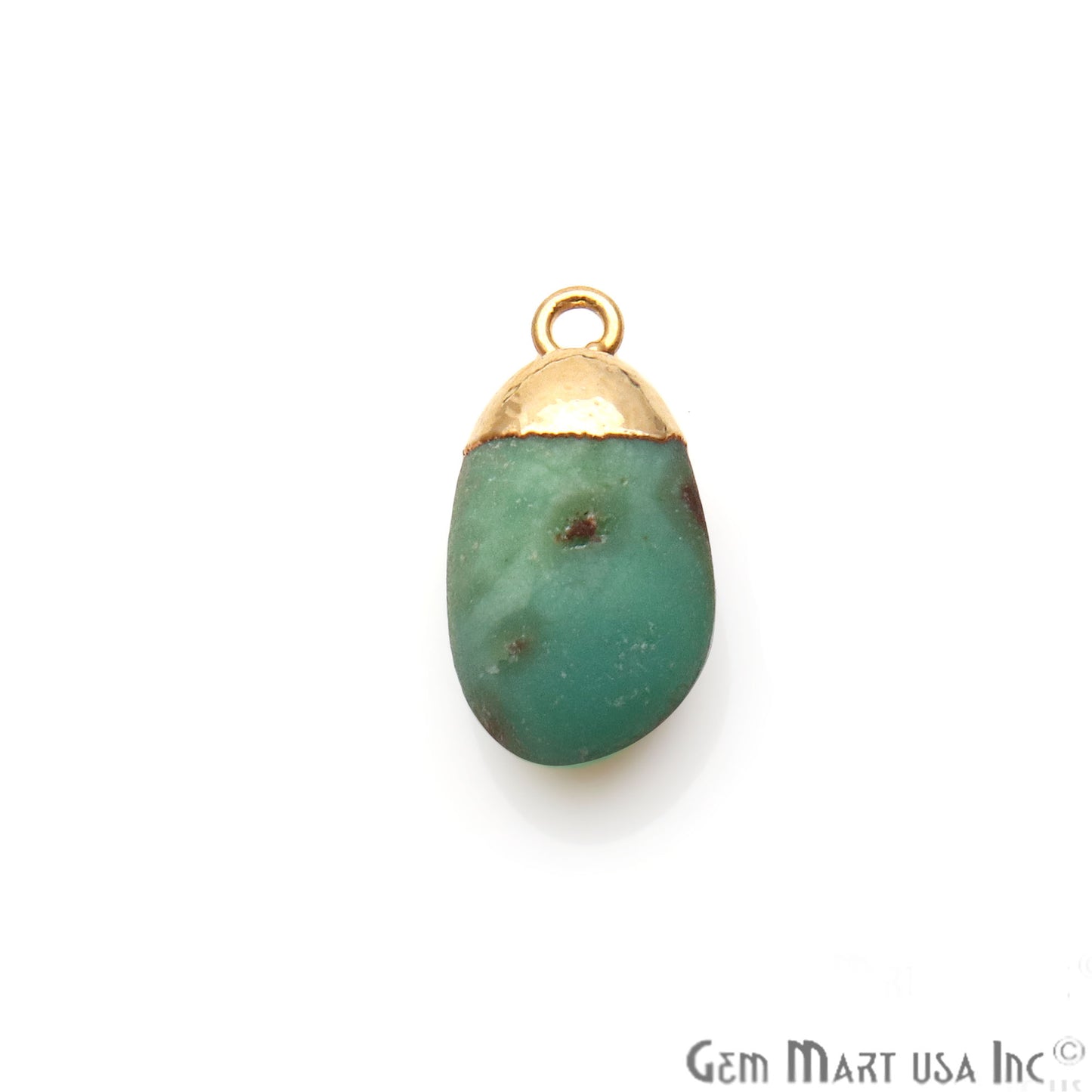 Chrysoprase Matte Beads Organic 22x13mm Gold Electroplated Pendant Connector - GemMartUSA