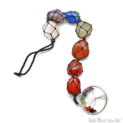 7 Chakra Of Life Healing Tumble Gemstones On A String, 27x21mm Free Form Gemstones & Round Tree Of Life Pendant 11 Inch