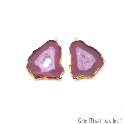 Agate Slice 52x42mm Organic Gold Electroplated Gemstone Earring Connector 1 Pair - GemMartUSA