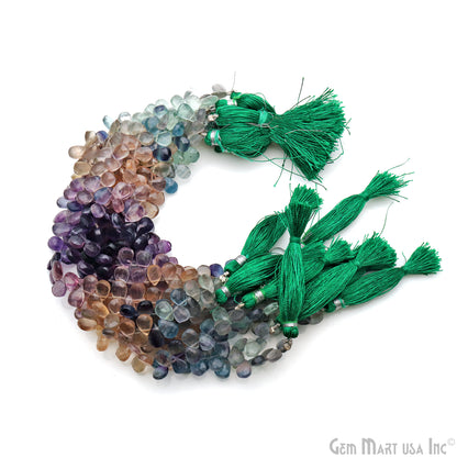 Fluorite Pears Beads, 8 Inch Gemstone Strands, Drilled Strung Briolette Beads, Pears Shape, 9x7mm