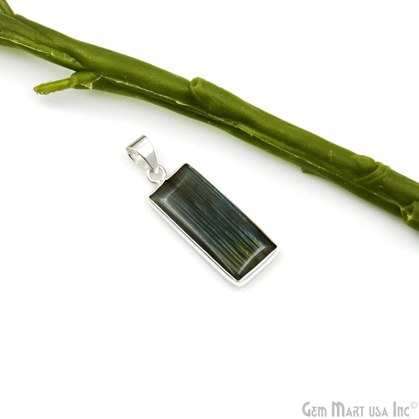 Labradorite Gemstone Rectangle 34x13mm Sterling Silver Necklace Pendant 1PC