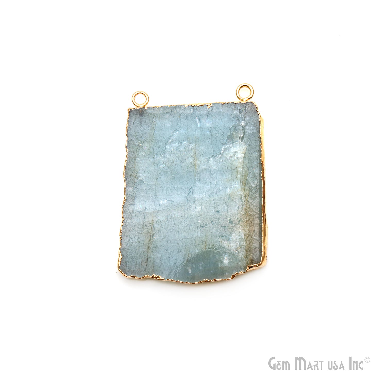 Aquamarine Free Form shape 55x38mm Gold Electroplated Gemstone Cat Bail Connector