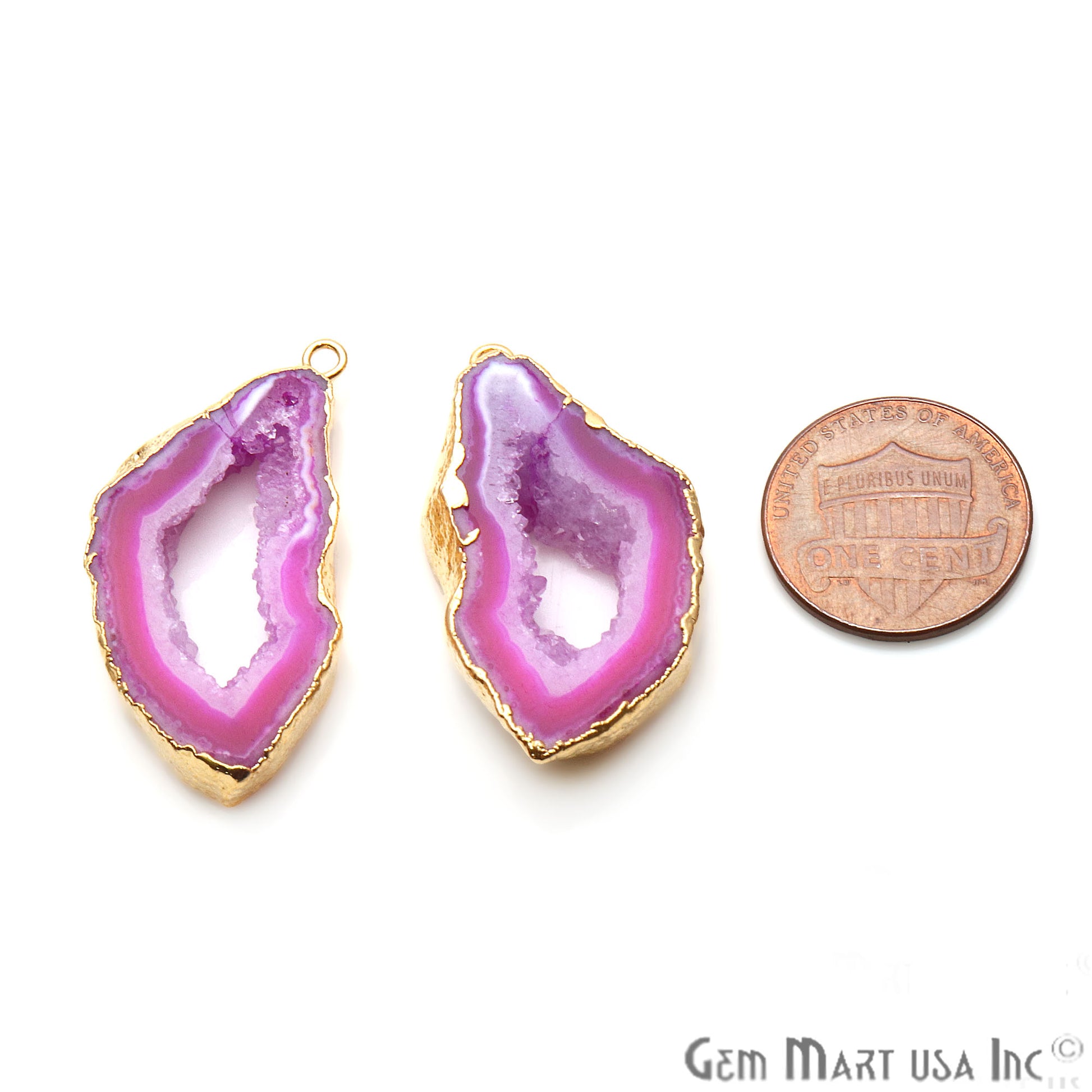 Agate Slice 36x16mm Organic Gold Electroplated Gemstone Earring Connector 1 Pair - GemMartUSA