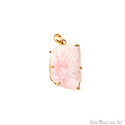 Natural Morganite Organic 37x21mm Gold Plated Prong Setting Single Bail Gemstone Pendant