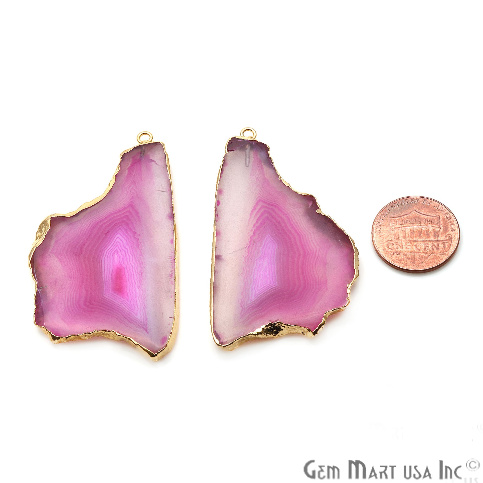 Agate Slice 34x55mm Organic Gold Electroplated Gemstone Earring Connector 1 Pair - GemMartUSA