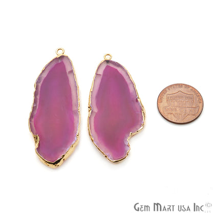 Agate Slice 23x52mm Organic Gold Electroplated Gemstone Earring Connector 1 Pair - GemMartUSA