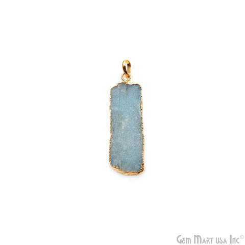 Aquamarine Free Form shape 50x15mm Gold Electroplated Gemstone Single Bail Pendant