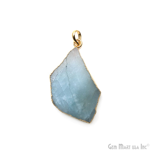 Aquamarine Free Form shape 44x25mm Gold Electroplated Gemstone Single Bail Pendant