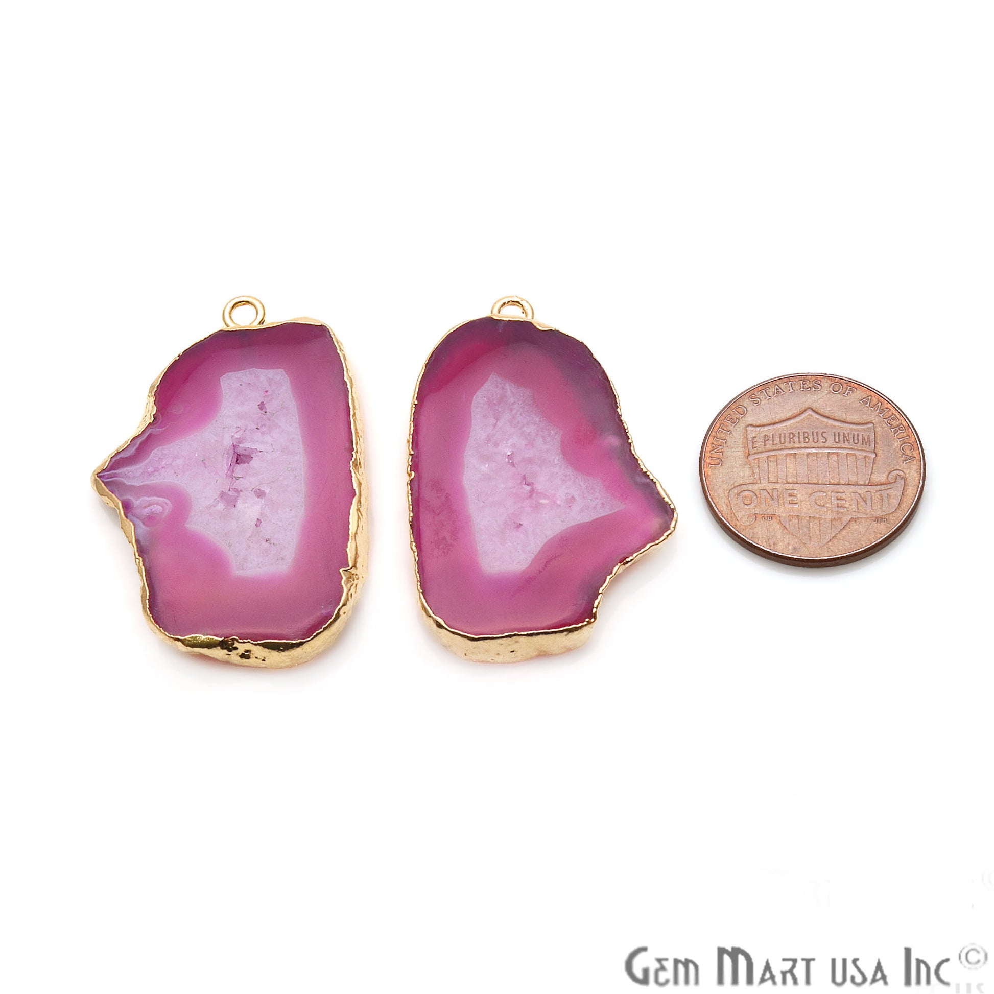 Agate Slice 36x22mm Organic Gold Electroplated Gemstone Earring Connector 1 Pair - GemMartUSA