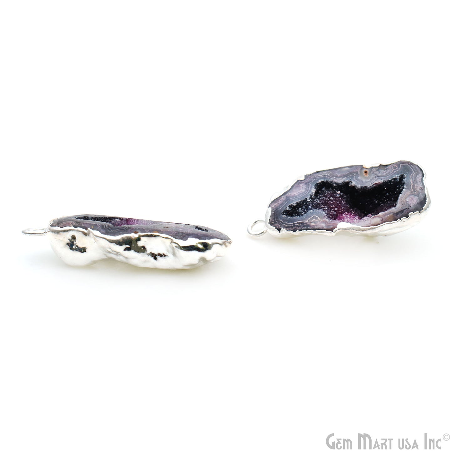 Geode Druzy 35x17mm Organic Silver Electroplated Single Bail Gemstone Earring Connector 1 Pair