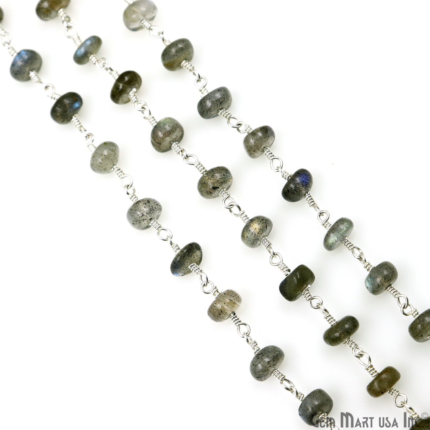 Labradorite Cabochon Beads 5-6mm Silver Plated Gemstone Rosary Chain