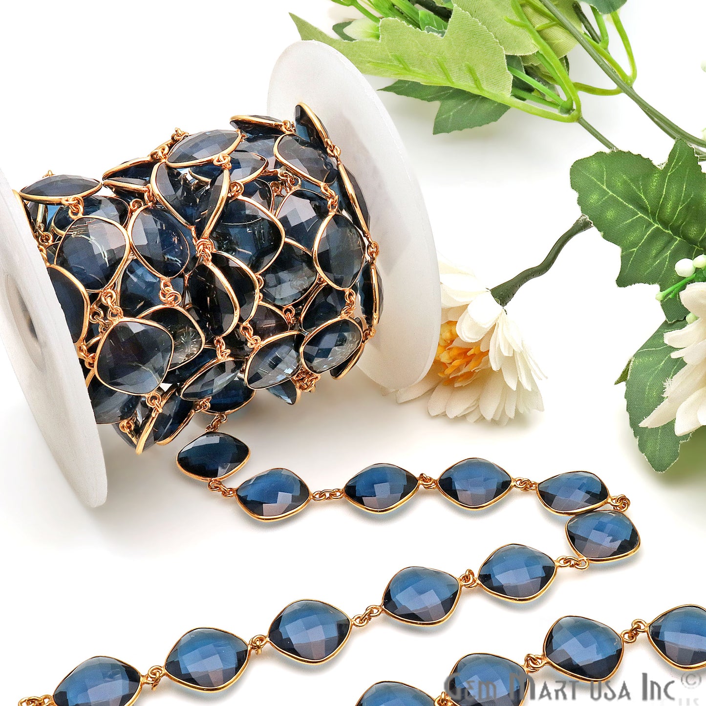 Tanzanite 16mm Cushion Gold Plated Continuous Connector Chain - GemmartUSA