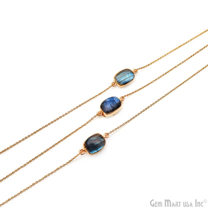Flashy Labradorite 24x12mm Cabochon Octagon Double Bail Gold Electroplated Gemstone Connector
