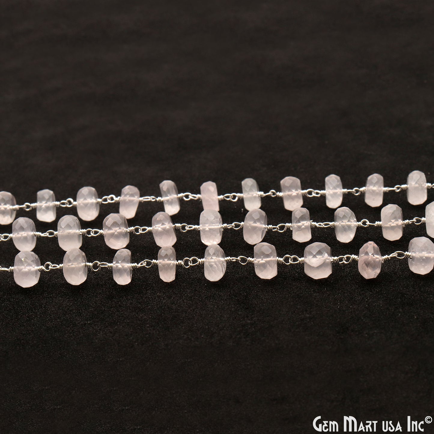 Rose Quartz 7-8mm Beads Faceted Silver Wire Wrapped Rosary Chain