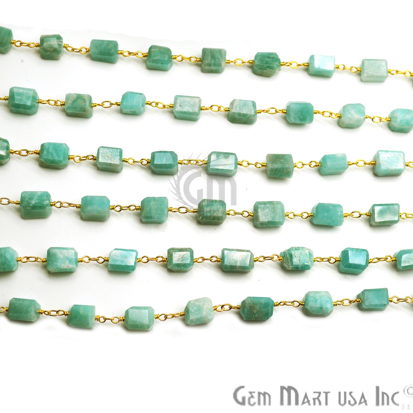 Amazonite Large Beads Gold Wire Wrapped Rosary Chain