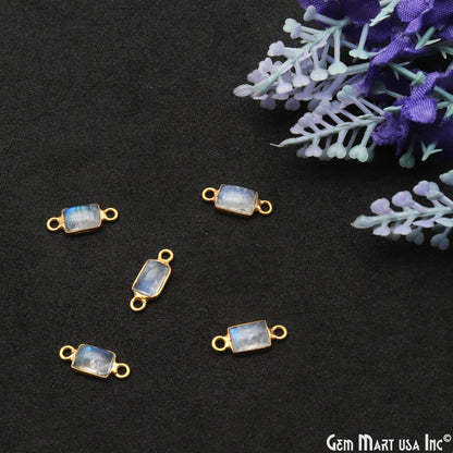 Rainbow Moonstone Cabochon 6x8mm Rectangle Double Bail Gold Bezel Connector