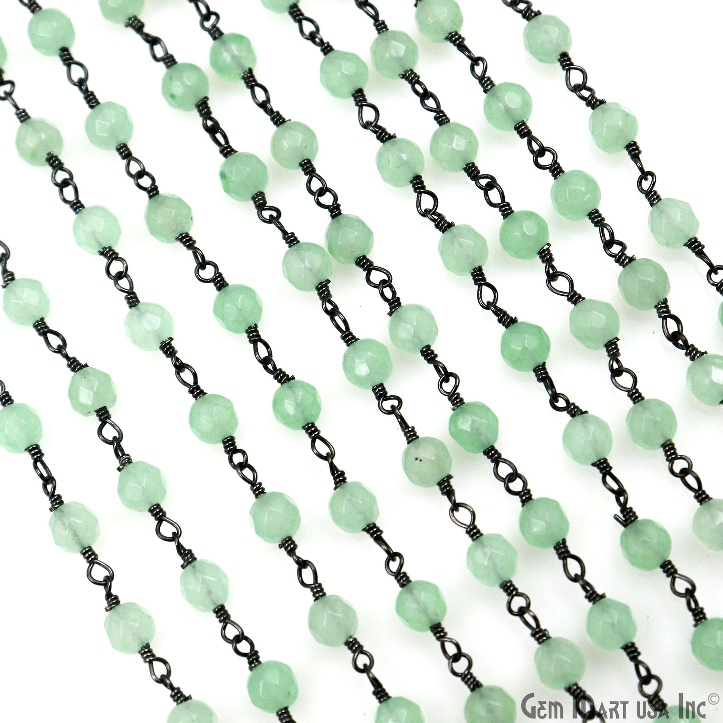 Baby Green Jade Beads Oxidized Wire Wrapped Rosary Chain