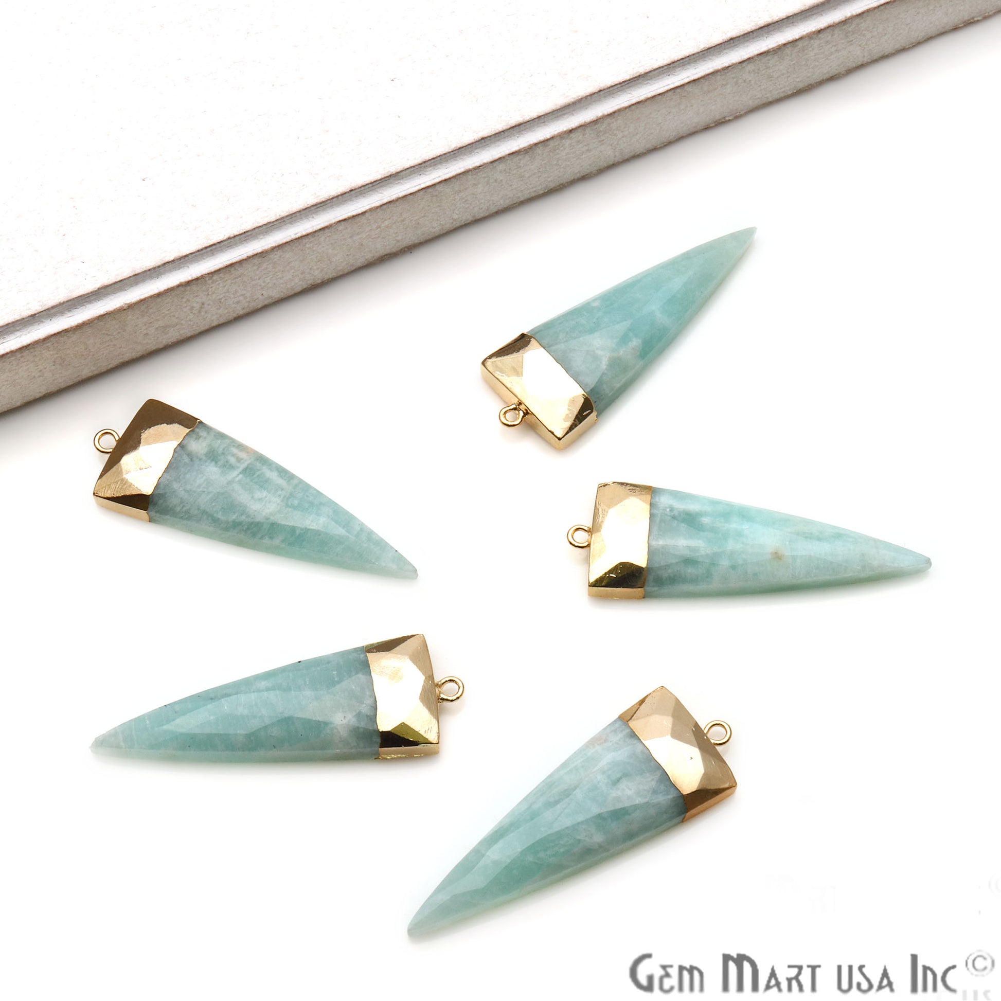 Gemstone Trillion 45x15mm Gold Electroplated Single Bail Connector (Pick Stone) - GemMartUSA