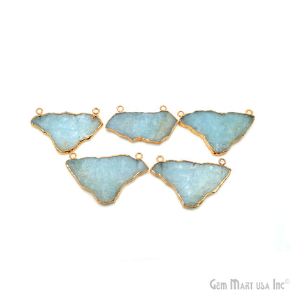 Aquamarine Free Form 51x31mm Gold Electroplated Gemstone Cat Bail Connector