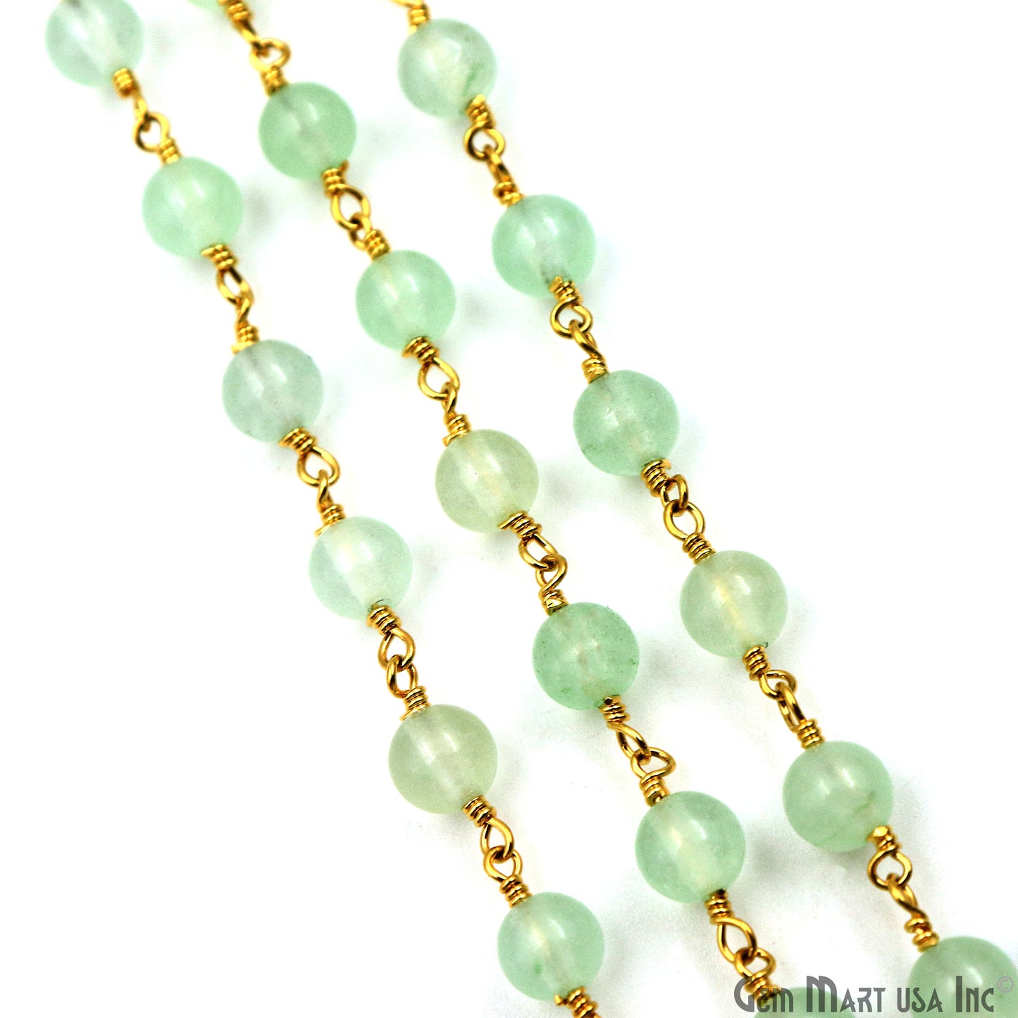 Aqua Jade Cabochon Beads 6mm Gold Plated Gemstone Rosary Chain