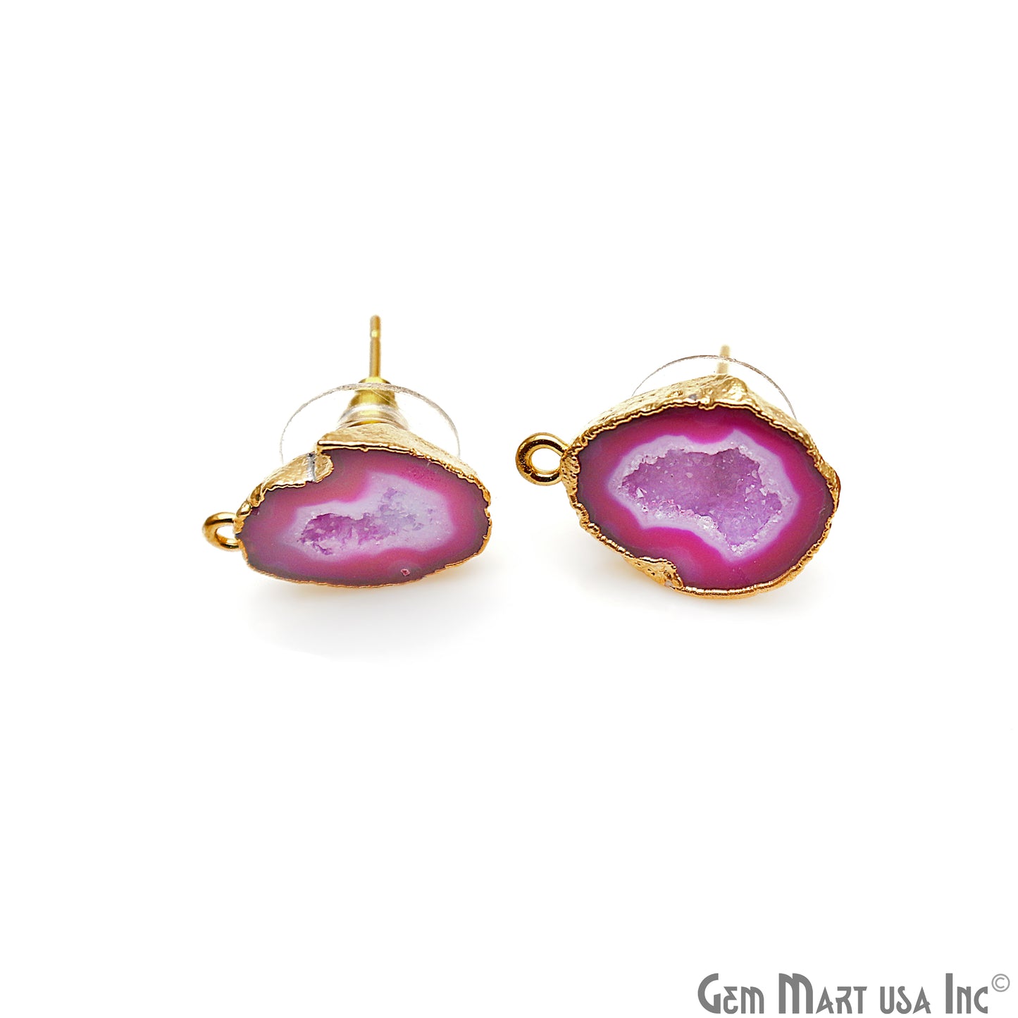 DIY Agate Slice Geode Druzy 14x19mm Gold Electroplated Loop Connector Studs Earrings - GemMartUSA