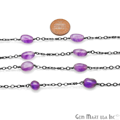 Amethyst Tumble Beads 10x6mm Oxidized Wire Wrapped Rosary Chain